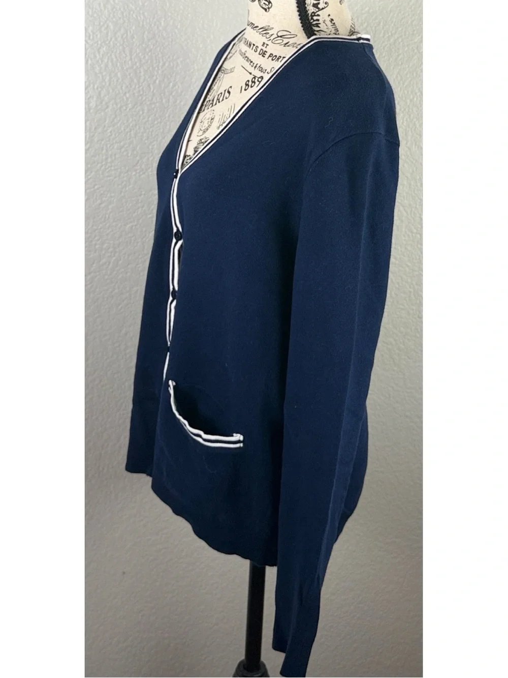 Lauren Ralph Lauren Navy V-Neck Cardigan Sweater Nautical Preppy Large